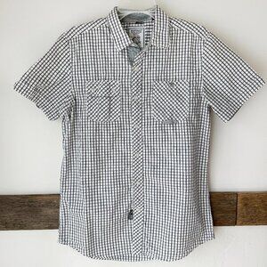 Buffalo David Bitton Short‎ Sleeve Button Down White Black M 100% Cotton